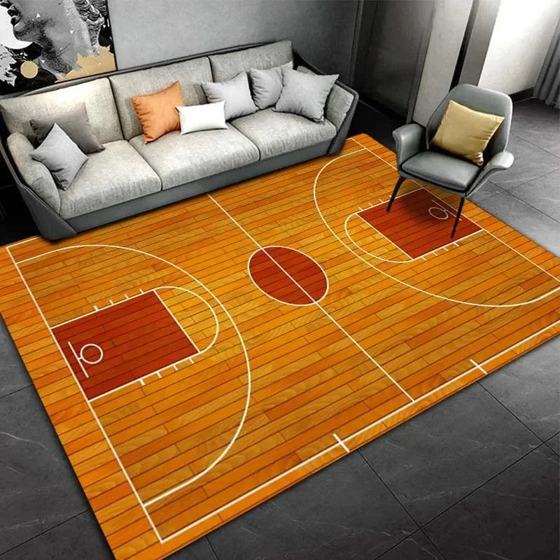 Navak Carpet Basketball Court Motif Carpet for Boy's Bedroom Living Room Decor Sports Themed Welcome Door Mat Non-slip Crawling Play Rug