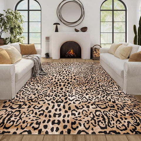 Navak Carpet Living Room Carpet Large Size Bedroom Bedside Floor Mat Machine Washable Carpets Cheetah Leopard Print Retro Home Decoration Rug