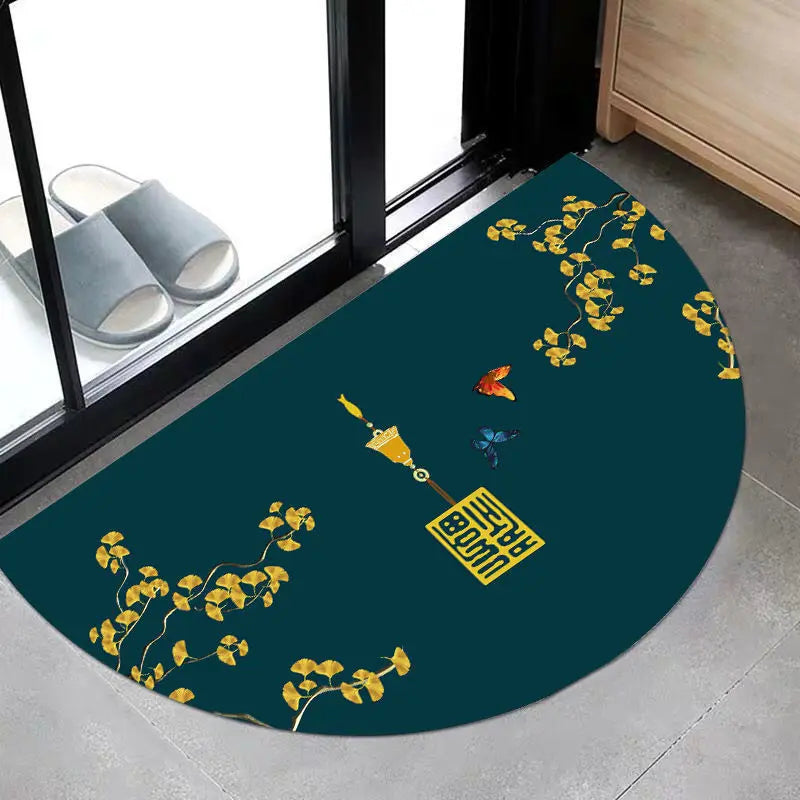 Navak Carpet Chinese Semi-circular Floor Mats Japanese Style Crane Printed Door Entrance Non-slip Floor Mats Balcony Carpet Hallway Porch Rug