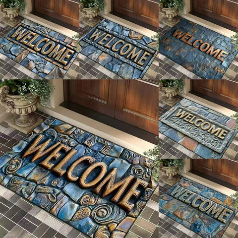 Navak Carpet Doormat Stone Welcome Theme Rug Home Decor Living Room Kitchen Garden Nonslip Entrance Floormat Machine-washable Hallway Doormat
