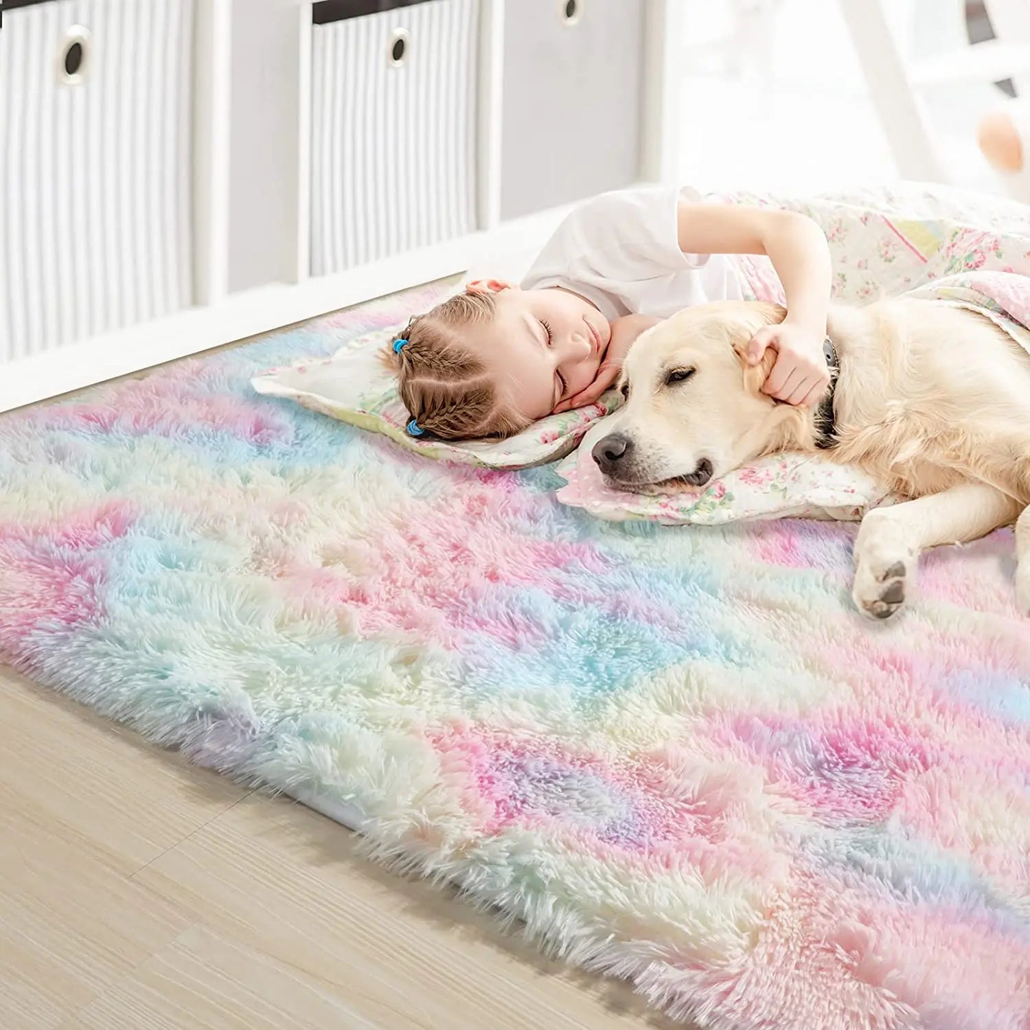 Navak Carpet Hairy Rainbow Rugs for Children Bedroom Soft Furry Carpets Living Room Kids Baby Room Nursery Playroom Cute Room Decor Area Rug
