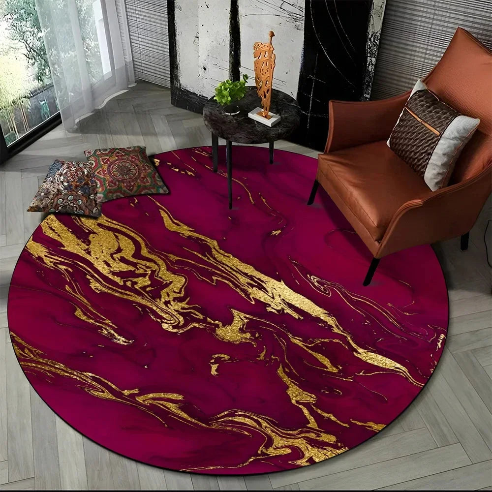 Navak Carpet Crystal Velvet 3D Luxury Marble Round Rug, Abstract Geometric Print Non-Slip Floor Mat for Living Room, Bedroom, Chair Decor