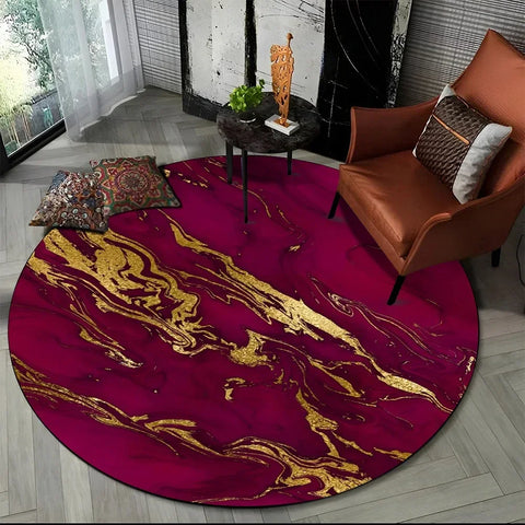 Navak Carpet Crystal Velvet 3D Luxury Marble Round Rug, Abstract Geometric Print Non-Slip Floor Mat for Living Room, Bedroom, Chair Decor