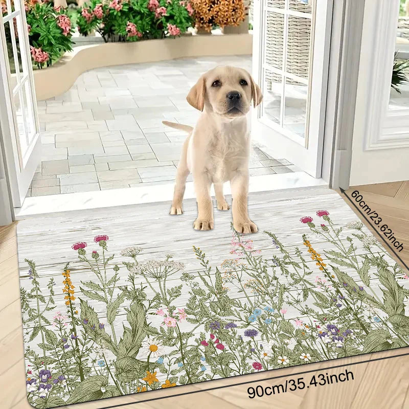 Navak Carpet 1 Pack Doormat, Grass Plant Floral Print Pattern Floor Mat, Polyester Non-slip Floor Mat for Living Room, Laundry Room, Bathroom