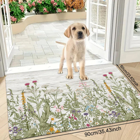 Navak Carpet 1 Pack Doormat, Grass Plant Floral Print Pattern Floor Mat, Polyester Non-slip Floor Mat for Living Room, Laundry Room, Bathroom