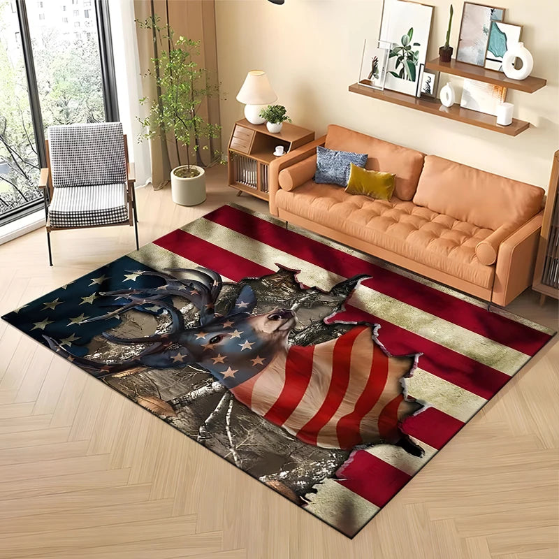 Navak Carpet 15 Sizes Flag Deer Pattern Rug Carpet for Living Room Bathroom Mat Creative Doormat Carpet for Bedroom Home Decor Alfombras Cool