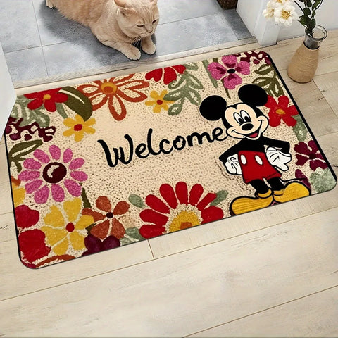 Navak Carpet Mickey's Floral Welcome Doormat,Soft, absorbent and non-slip, bathroom room mats, yoga mats, home decoration