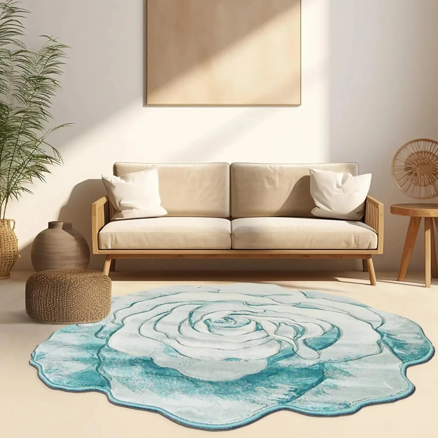 Navak Carpet Exclusive Picks Flannel Carpet Rose Shaped Living Room Mat Round Rug Coffee Table Sofa Cushion Stain-Resistant Non-Slip Mat Home Decor
