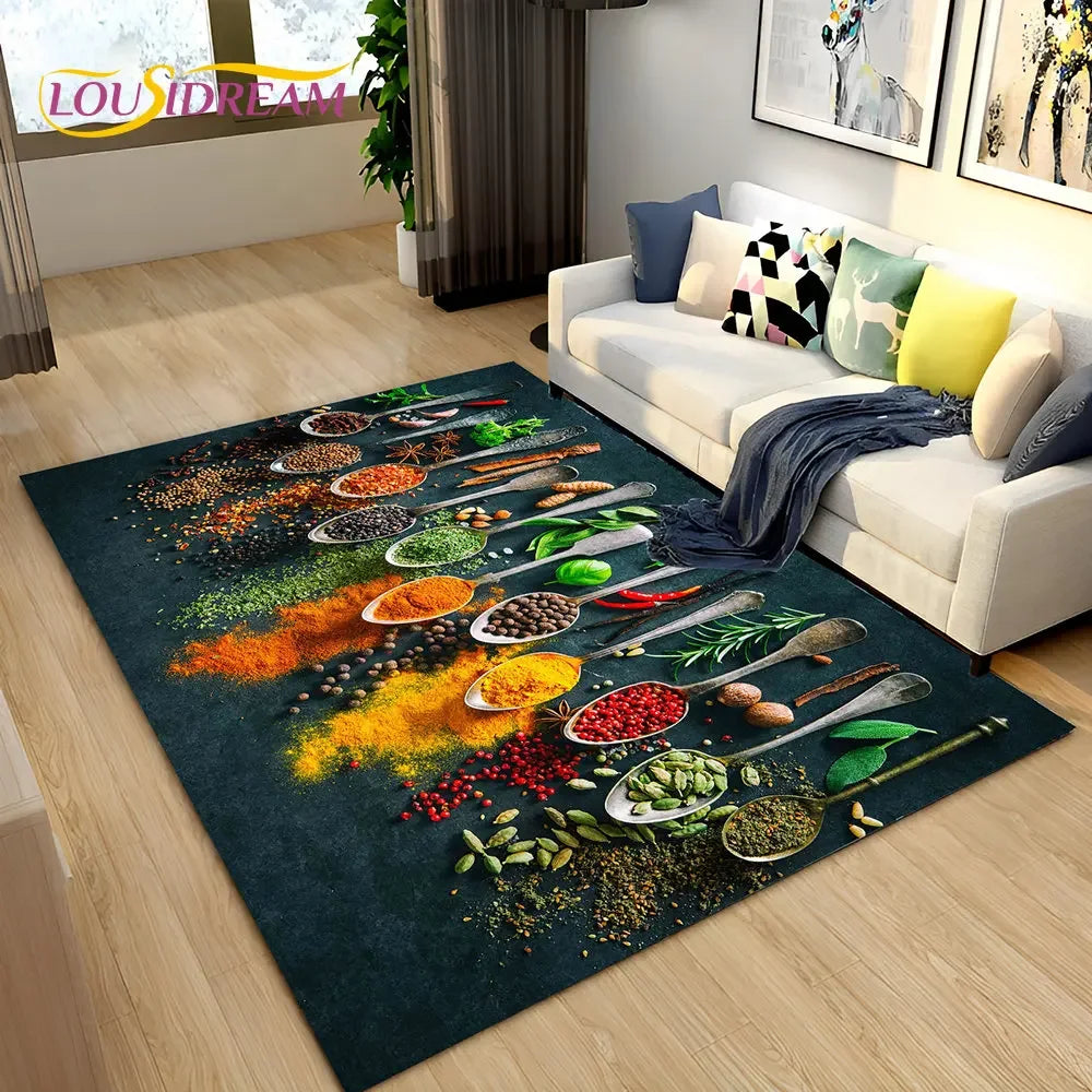 Navak Carpet Vegetable Grains Spice Fruit Seasoning Area Rug,Carpet Rug for Living Room Bedroom Sofa Doormat Kitchen Decor,Non-slip Floor Mat