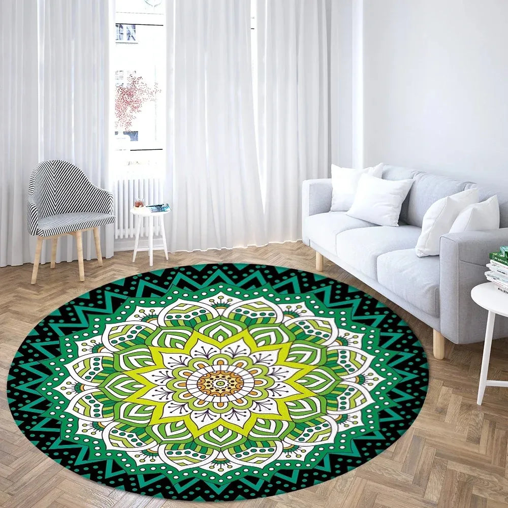Navak Carpet Psychedelic Mandala Printed Round Carpet for Living Room Bedroom Mat Easy To Clean Festive Atmosphere Decorated Home Decor Rug