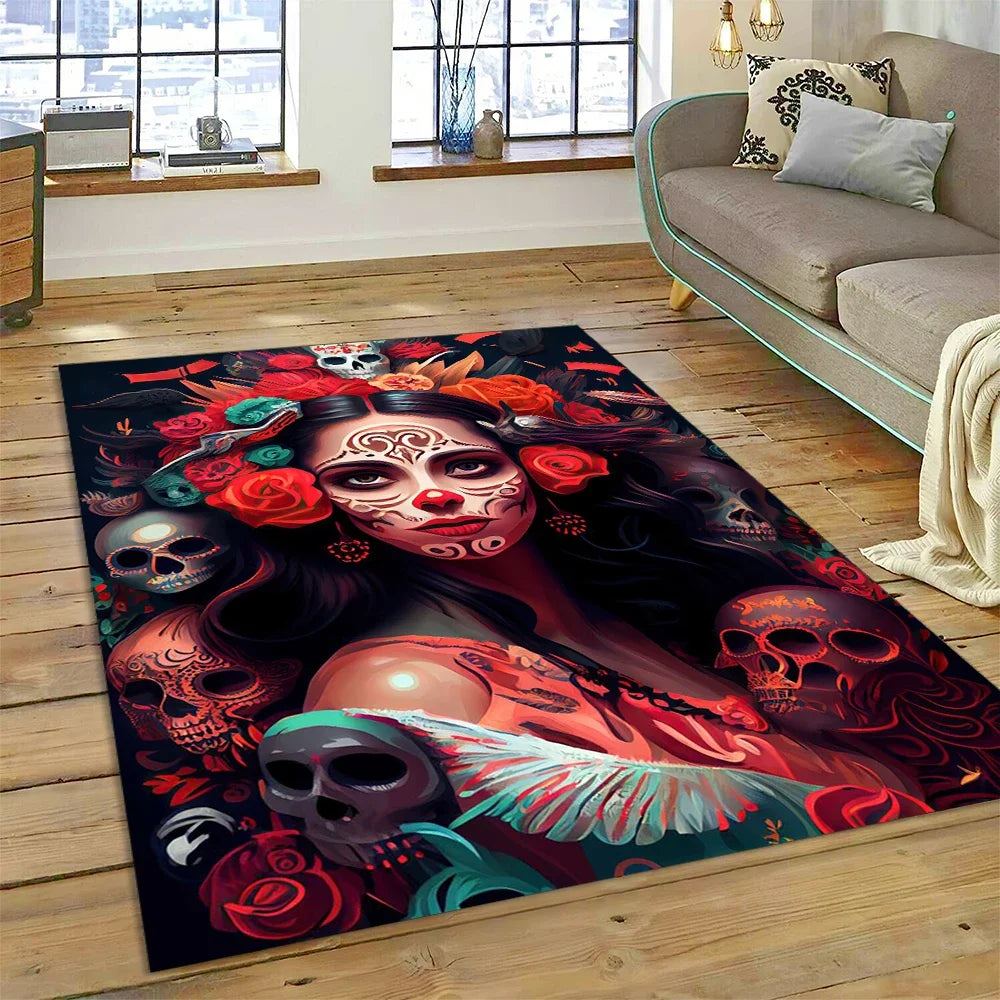 Navak Carpet Horror Skull Girl Dead Gothic Undead Female Carpet Rug for Home Living Room Bedroom Sofa Doormat Decor,Kid Area Rug Non-slip Mat