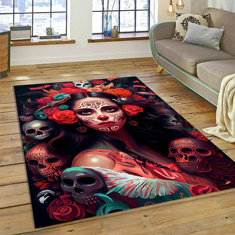 Navak Carpet Horror Skull Girl Dead Gothic Undead Female Carpet Rug for Home Living Room Bedroom Sofa Doormat Decor,Kid Area Rug Non-slip Mat