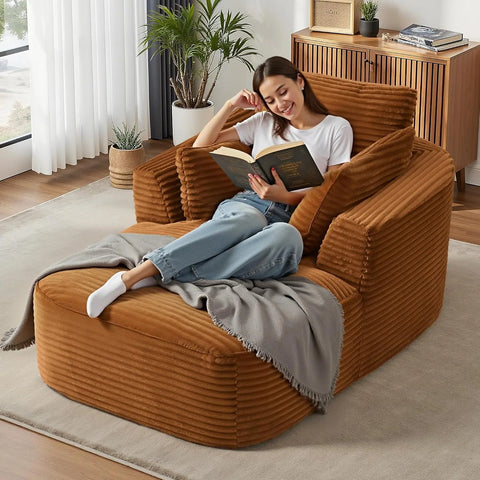 Navak Carpet "65" Corduroy Boneless Sofa - Luxurious Oversized Chaise Lounge with Deep Seat, Reading/Sleeper Chair for Living Room"