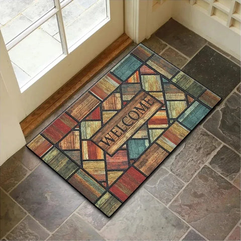 Navak Carpet Stone Wood Grain Pattern Entryway Door Mat Non-Slip Footmat Rug Home Decoration Welcome Carpet Indoor Outdoor Floor Mat