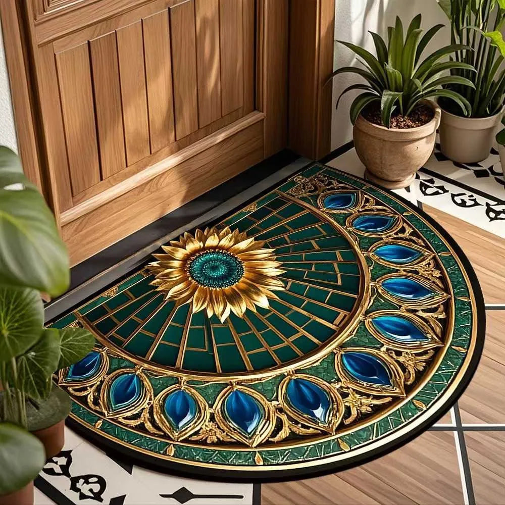 Navak Carpet Non Slip Half Round Doormat Flower Floral Absorbent Welcome Rugs Washable Door Mat Entrance Mat Indoor Outdoor