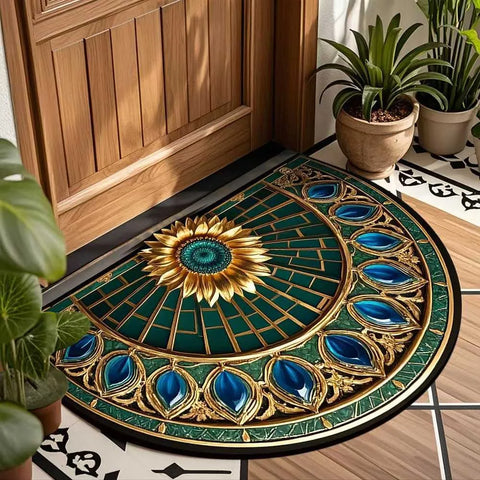 Navak Carpet Non Slip Half Round Doormat Flower Floral Absorbent Welcome Rugs Washable Door Mat Entrance Mat Indoor Outdoor
