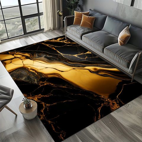 Navak Carpet Elegant Black White & Gold Area Rug – Sophisticated Marble-Like Pattern for Living Room or Bedroom, Non-Slip Modern Home Decor