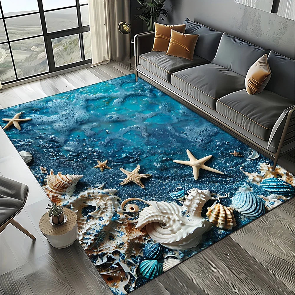 Navak Carpet 2025 New Starfish Beach Shell Sea Star Sand Carpet Rug for Living Room Bedroom Home Sofa Decoration,Kids play Non-slip Floor Mat