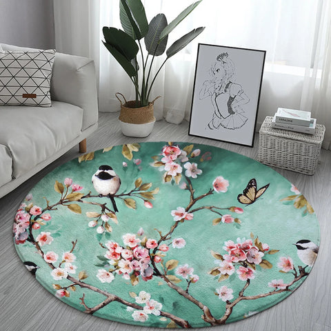 Navak Carpet Home Living Room Bedroom Bathroom Floor Mat Printing Decorative Carpet Flower and Bird  Round  Peony Rose