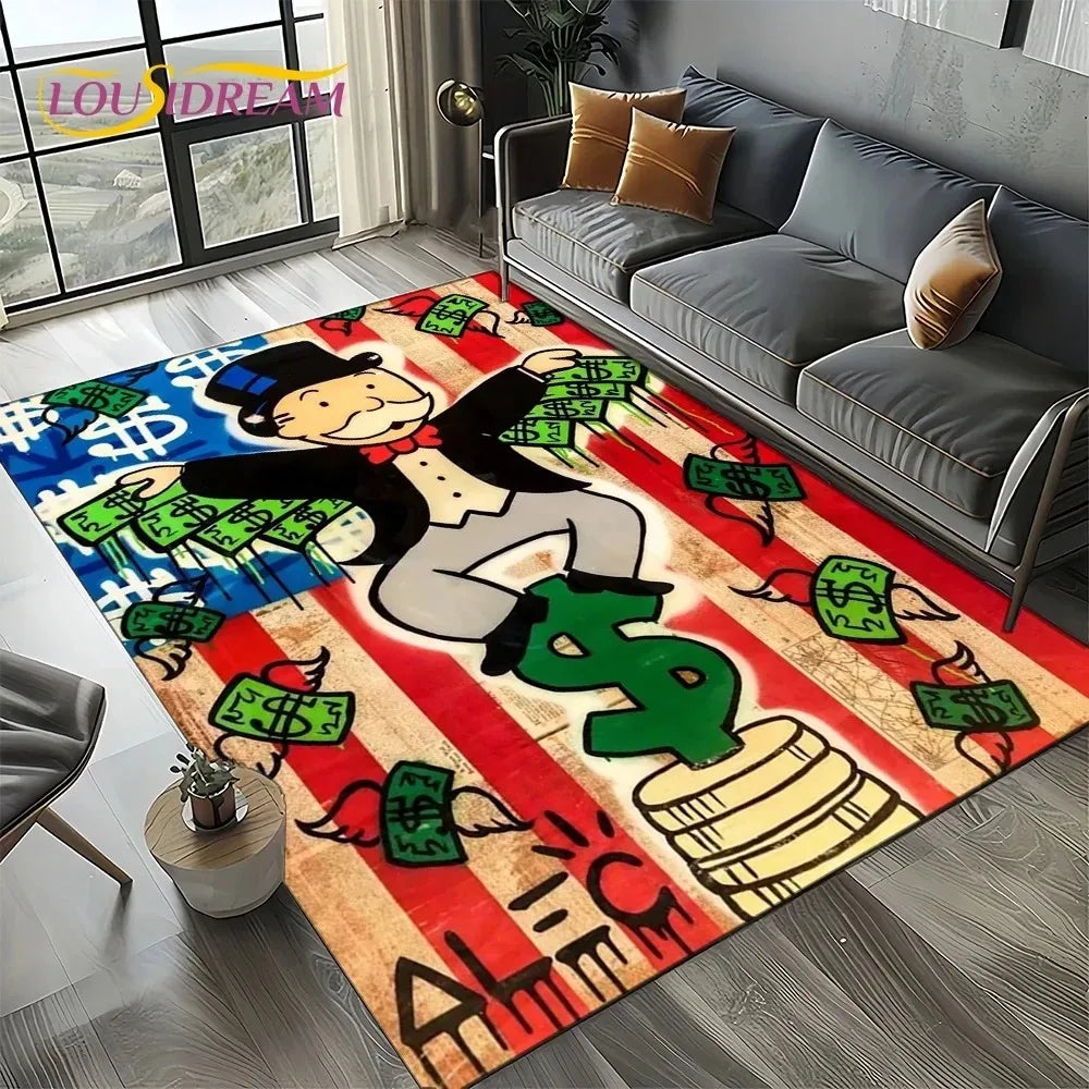 Navak Carpet 3D Rich Man Game Monopoly Dollar Cartoon Carpet Rug for Living Room Bedroom Home Sofa Decoration Kid Area Rug Non-slip Floor Mat
