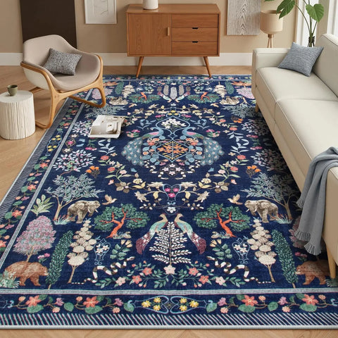 Navak Carpet Boho Floral Soft Blue Dining Room Rug, Non Slip Ultra Thin Stain Resistant Large Floor Carpet for Bedroom Home Office