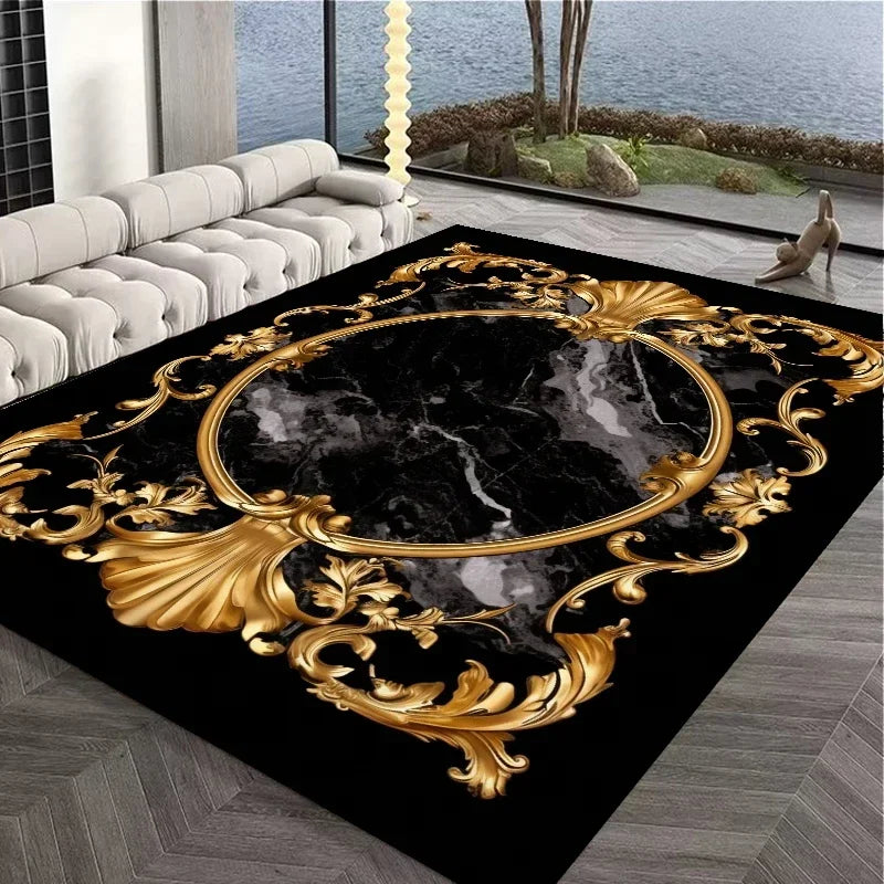 Navak Carpet European Style Large Carpet for Living Room Gold Luxury Decoration Bedroom Area Rug Washable Marble Non-slip Alfombra Tatami Mat