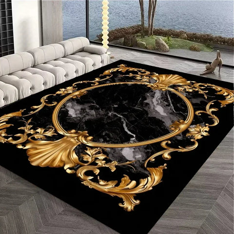 Navak Carpet European Style Large Carpet for Living Room Gold Luxury Decoration Bedroom Area Rug Washable Marble Non-slip Alfombra Tatami Mat