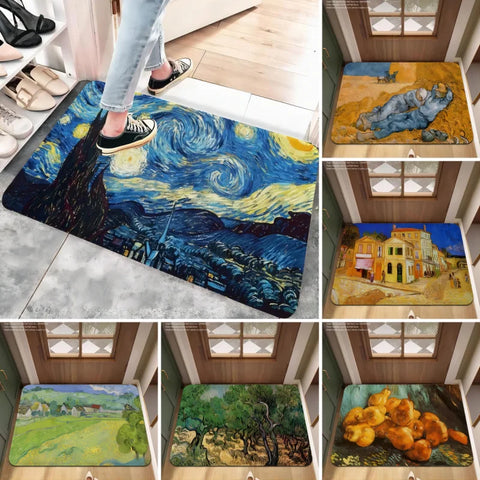 Navak Carpet Van Gogh Art Door Mat Wrinkle-Resistant Doormat Hallway Indoor Entrance Floor Decorative Washable Carpet Non-slip Easy Clean Rug