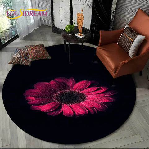 Navak Carpet 3D Daisy Nordic Flower Sunflower Round Area Rug,Carpet for Living Room Children's Bedroom Sofa Playroom Decor,Non-slip Floor Mat