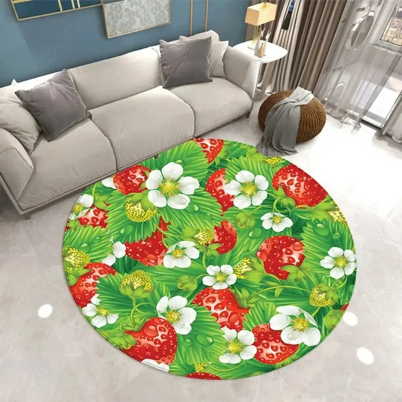 Navak Carpet Lovely Strawberry Print Round Carpet Home Living Room Sofa Bedroom Floor Decoration Kitchen Absorbent Mat