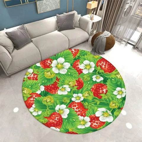 Navak Carpet Lovely Strawberry Print Round Carpet Home Living Room Sofa Bedroom Floor Decoration Kitchen Absorbent Mat