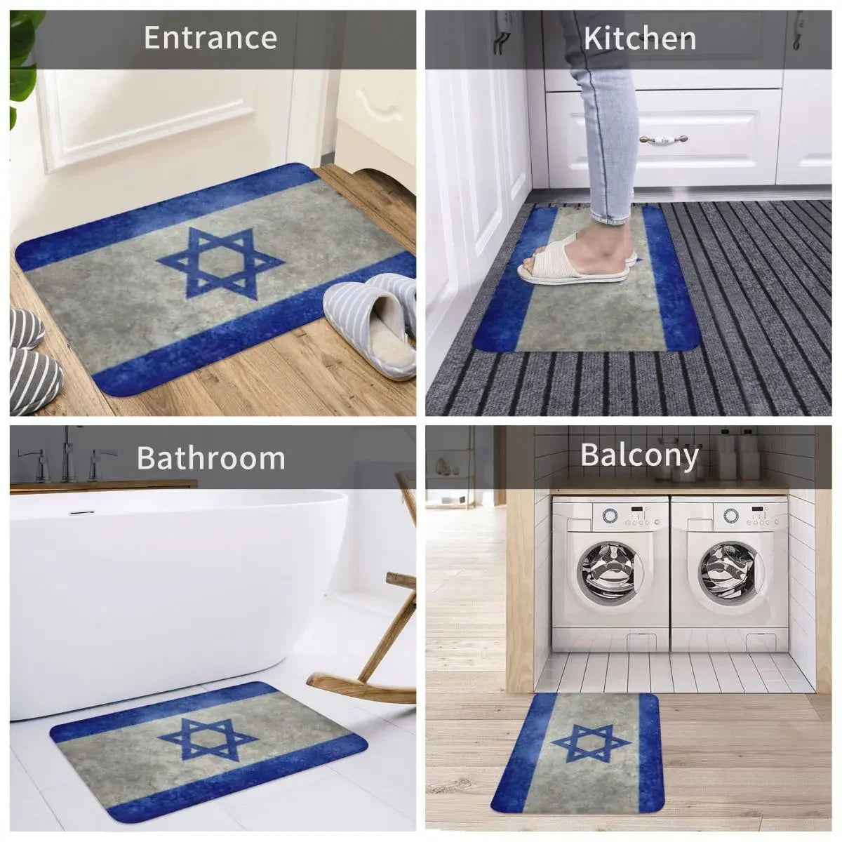 Navak Carpet Israel Flag Anti-slip Doormat Floor Mat Sand Scraping Carpet Rug for Kitchen Entrance Home Bathroom Living room Footpad Mats