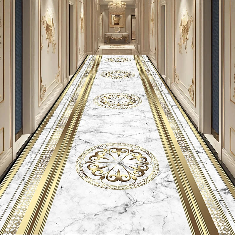 Navak Carpet European Black Luxury Hallway Carpet Long Hall Stairway Corridor Decorations Runner Rug Non-slip Washable Floor Mat Customizable