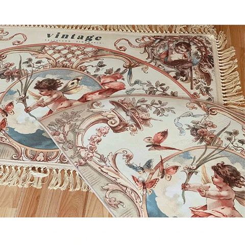 Navak Carpet Retro Livingroom Rugs Home Decoration for Bedrooom Carpet Small Doormat European Angel Printed Cotton Porch Hand Tassel Carpet
