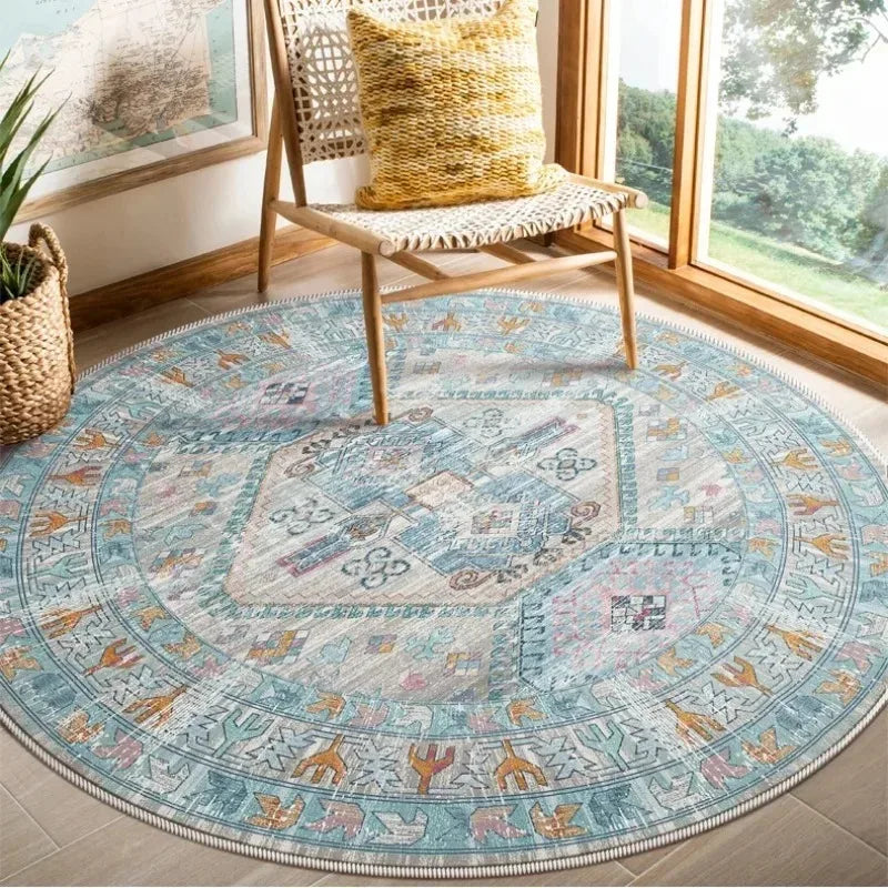 Navak Carpet Exclusive Picks Bohemian Retro Round Loop-Pile Carpet - Vintage Circular Area Rug for Coffee Table, Sofa & Bedroom Non-Slip Home Deco
