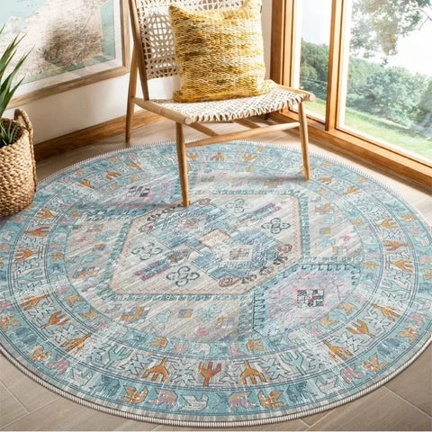 Navak Carpet Exclusive Picks Bohemian Retro Round Loop-Pile Carpet - Vintage Circular Area Rug for Coffee Table, Sofa & Bedroom Non-Slip Home Deco