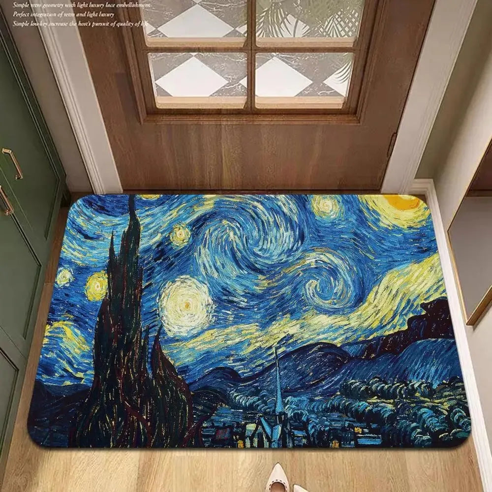 Navak Carpet Van Gogh Art Door Mat Wrinkle-Resistant Doormat Hallway Indoor Entrance Floor Decorative Washable Carpet Non-slip Easy Clean Rug