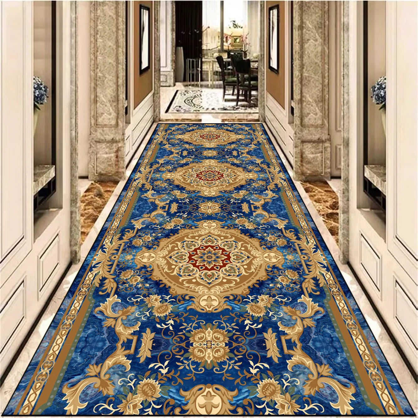 Navak Carpet European Decoration Long Corridor Carpet Gorgeous Hallway Carpets Non-slip Stairway Rug Home Runner Aisle Floor Mat Customizable