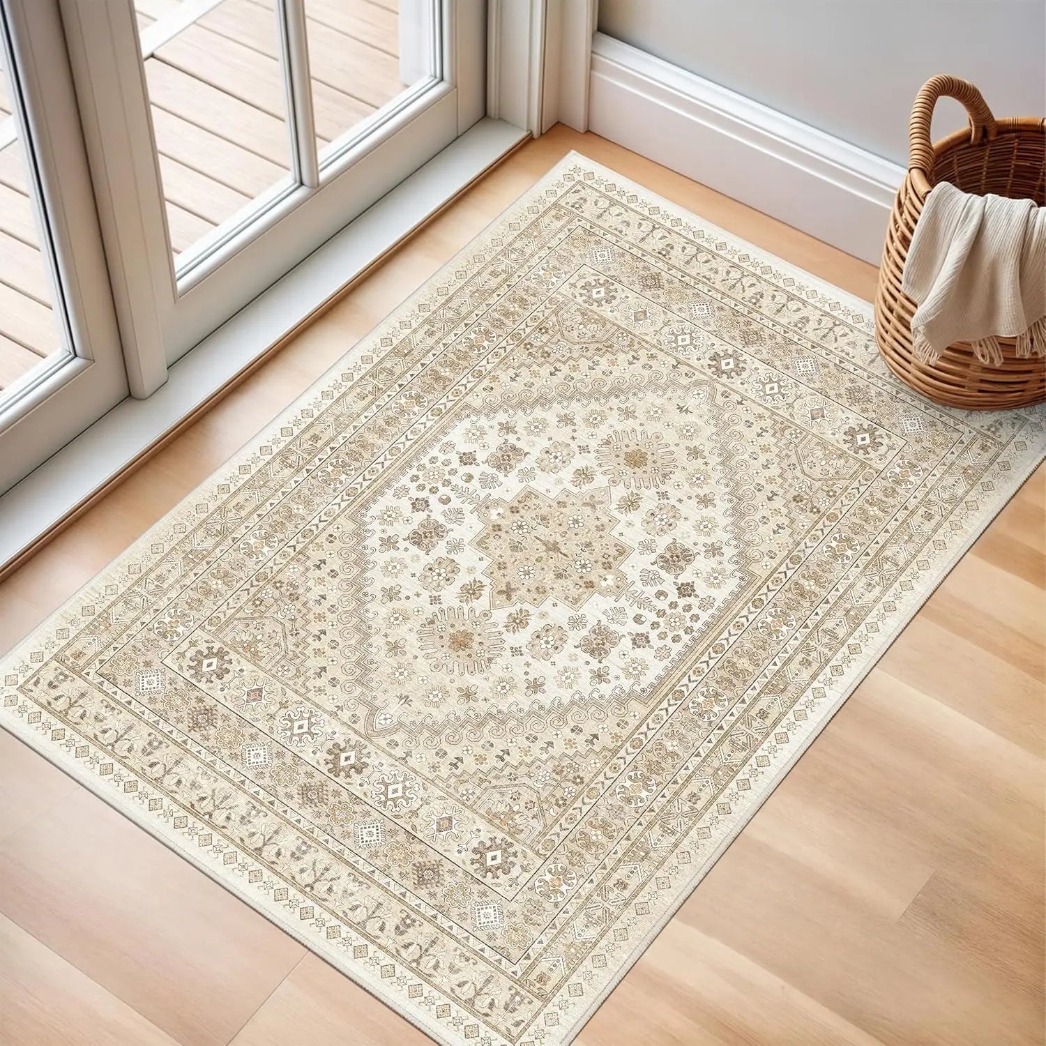 Navak Carpet zesthomeArea Rugs - Ultra-Thin Washble Rug, Stain Resistant Anti Slip Backing Rugs for Living Room,Bedroom, Vintage Home De