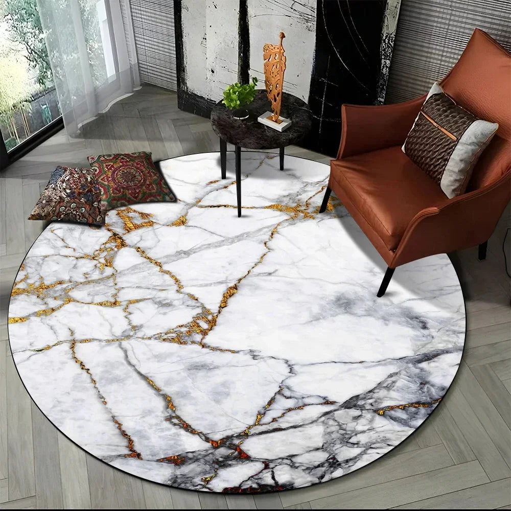 Navak Carpet Crystal Velvet 3D Luxury Marble Round Rug, Abstract Geometric Print Non-Slip Floor Mat for Living Room, Bedroom, Chair Decor