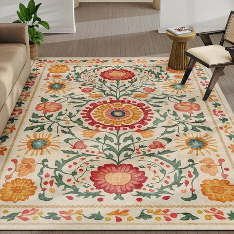 Navak Carpet Retro Floral Print Carpets for Living Room Coffee Table Sofa Decor Bedroom Area Rugs Non-slip Washable Home Cloakroom Floor Mat