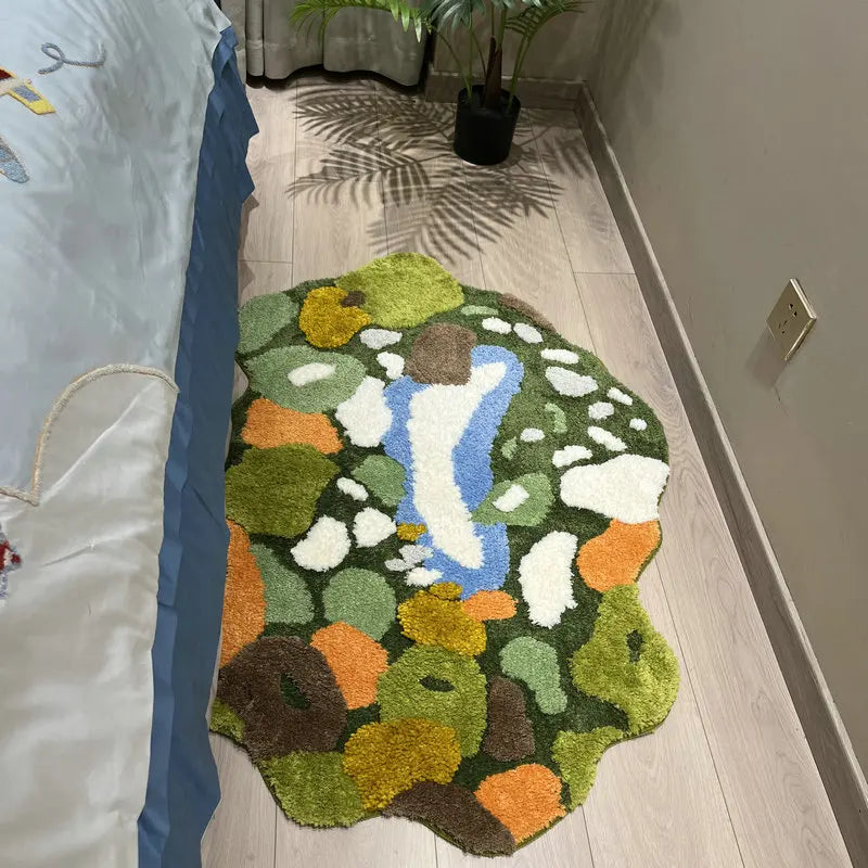 Navak Carpet Luxury Green Moss Style Turfting Rugs Irregular Moss Carpet Landscape Rug Patio Nordic Fluffy Bedside Area Rug Abstract Art Mat
