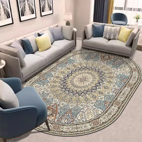 Navak Carpet Golden Oval Carpet for Living Room Persian Luxury Decoration Bedroom Easy Clean Plush Rug Lounge Cloakroom Antiskid Soft Mats