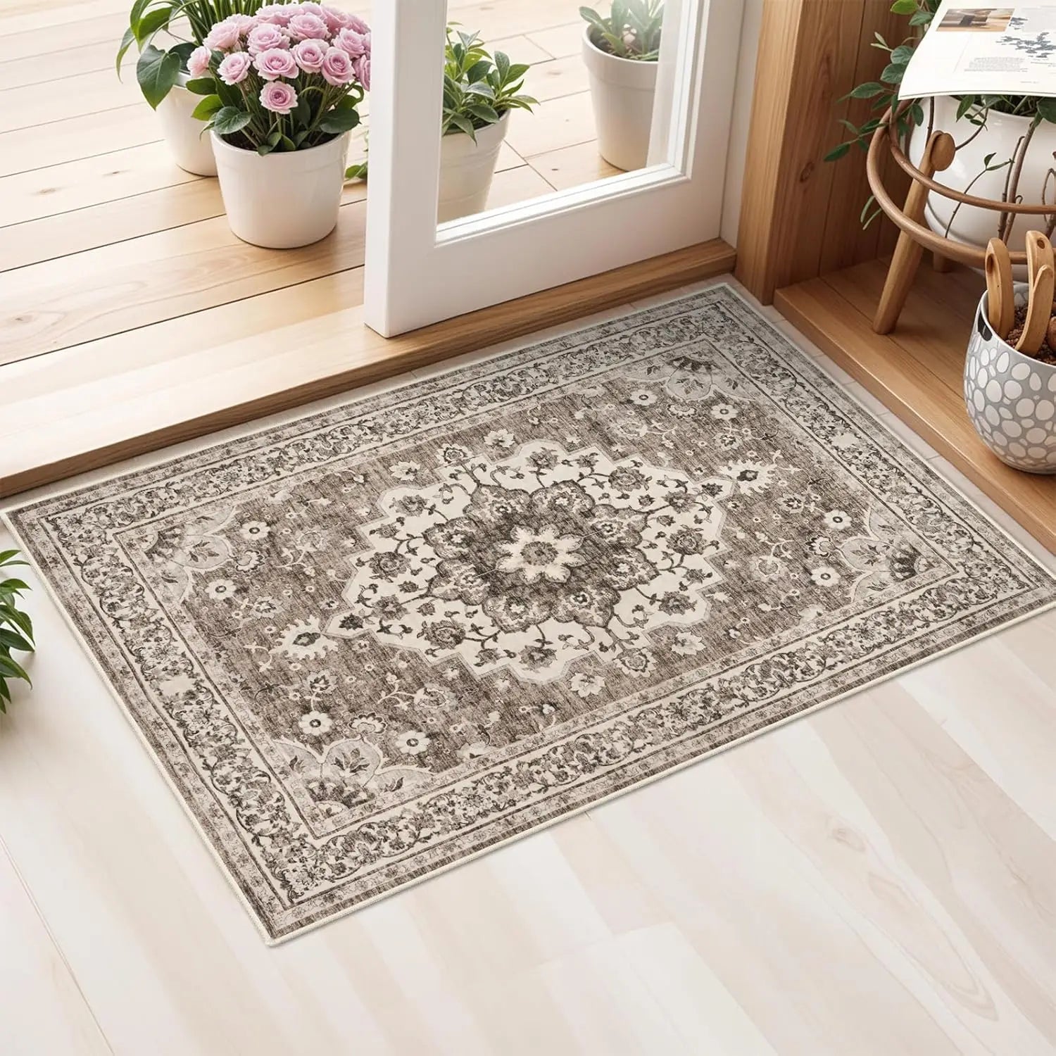 Navak Carpet Washable Oriental Area Rug  Rugs for Living Room Soft Carpet for Bedroom Waterproof Floral Distressed Indoor Stain