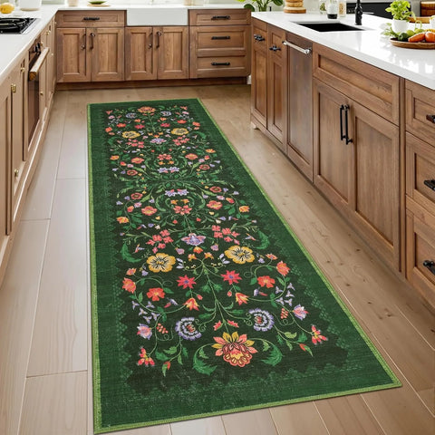 Navak Carpet Hallway Runner Rug Washable Floral Corridor Long Carpet Soft Low Pile Christmas Decor Carpets Bedroom Floor Mat Non-slip Mats