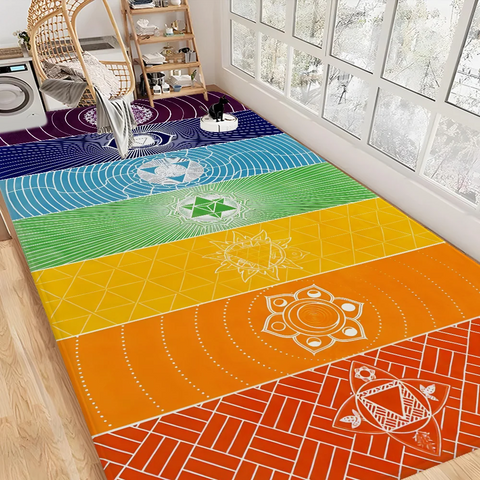 Navak Carpet Rainbow 7 Chakra Mandala Bohemia Yoga Door Mat Washable Non-Slip Living Room Sofa Chairs Area Mat Kitchen Welcome Doormat