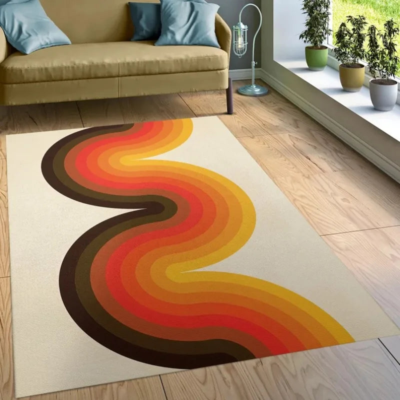 Navak Carpet Mid Century Modern Art Rugs Scandinavian Style Living Room Rug Retro 70s Area Rug Neutral Abstract Geometric Carpet Non Slip