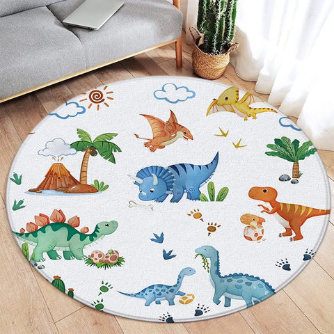 Navak Carpet Cartoon Round Carpet Ocean Fish Dolphin Starfish Cute Deer Lion Elephant Tiger Kids Bedroom Mat Home Living Room Decor Floor Rug