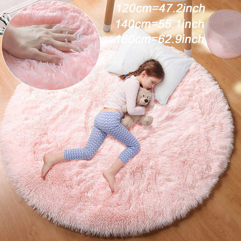 Navak Carpet 100/120/140/160 Round Rug Fluffy Soft Area Rugs for Kids Girls Room Princess Castle Plush Shag Carpet Cute Circle Bedroom Decor
