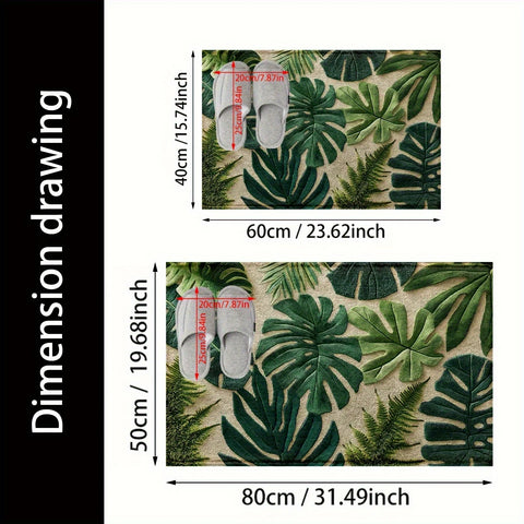 Navak Carpet 1 Tropical Green Plant Pattern Rectangular Bath Mat- Machine Washable Polyester Non-Slip Backing Soft Plush Texture for Bathroom